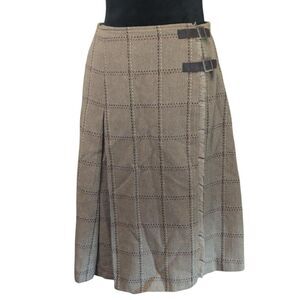Vintage i.n.e. Tweed Plaid Kilt Skirt Wrap Buckle Made in Hong Kong Dark